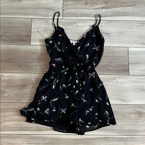 ROW A Black Floral Wrap Romper